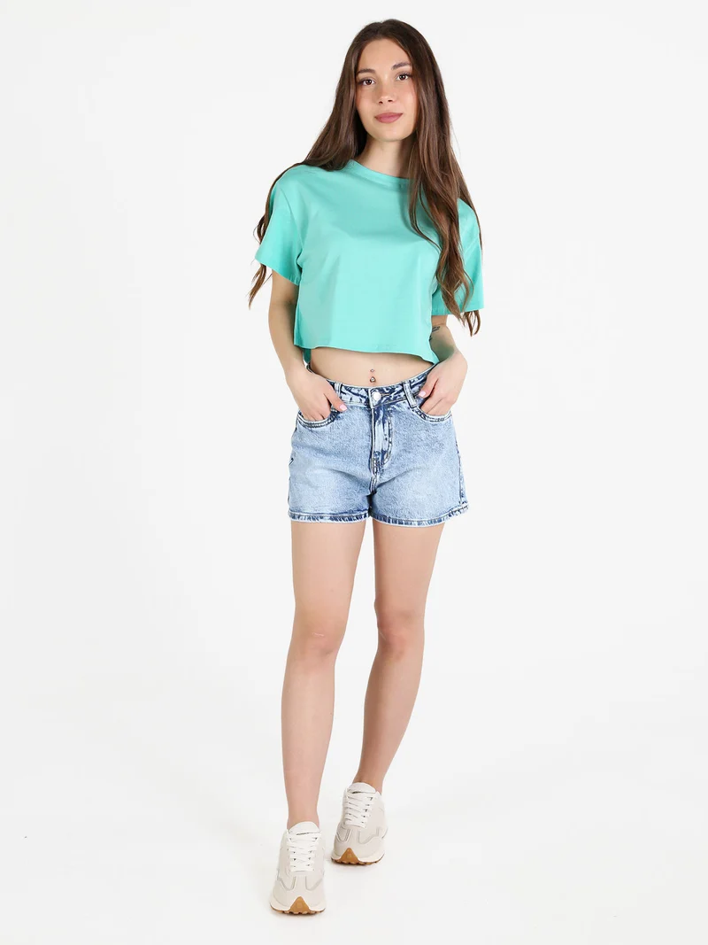 T-shirt crop donna in cotone oversize - verde