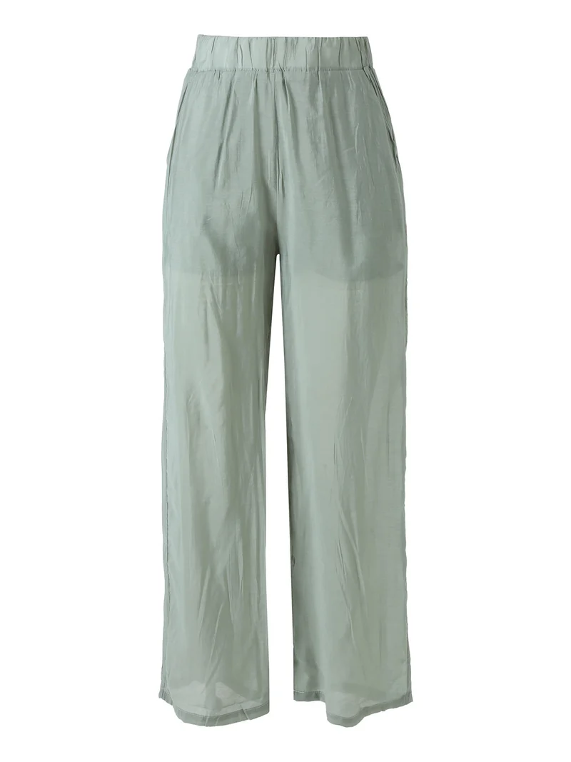 Pantaloni donna leggeri a gamba larga - pistacchio