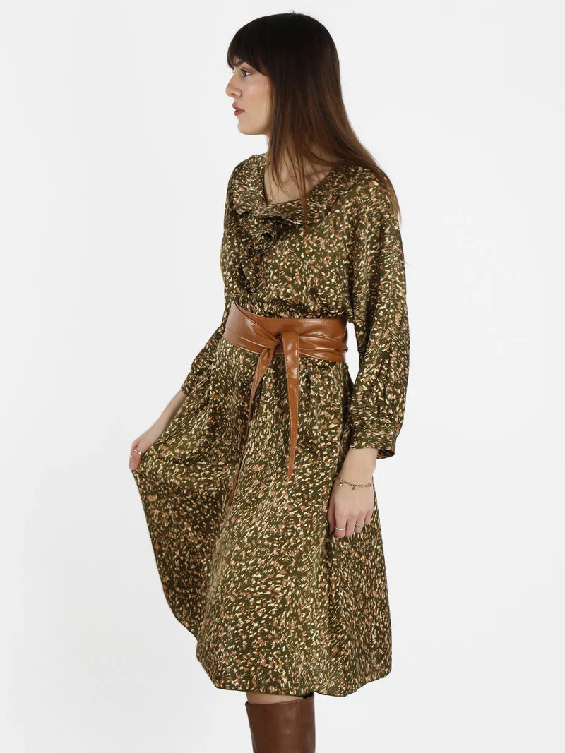 Abito lungo da donna con maniche a 3/4 - verde