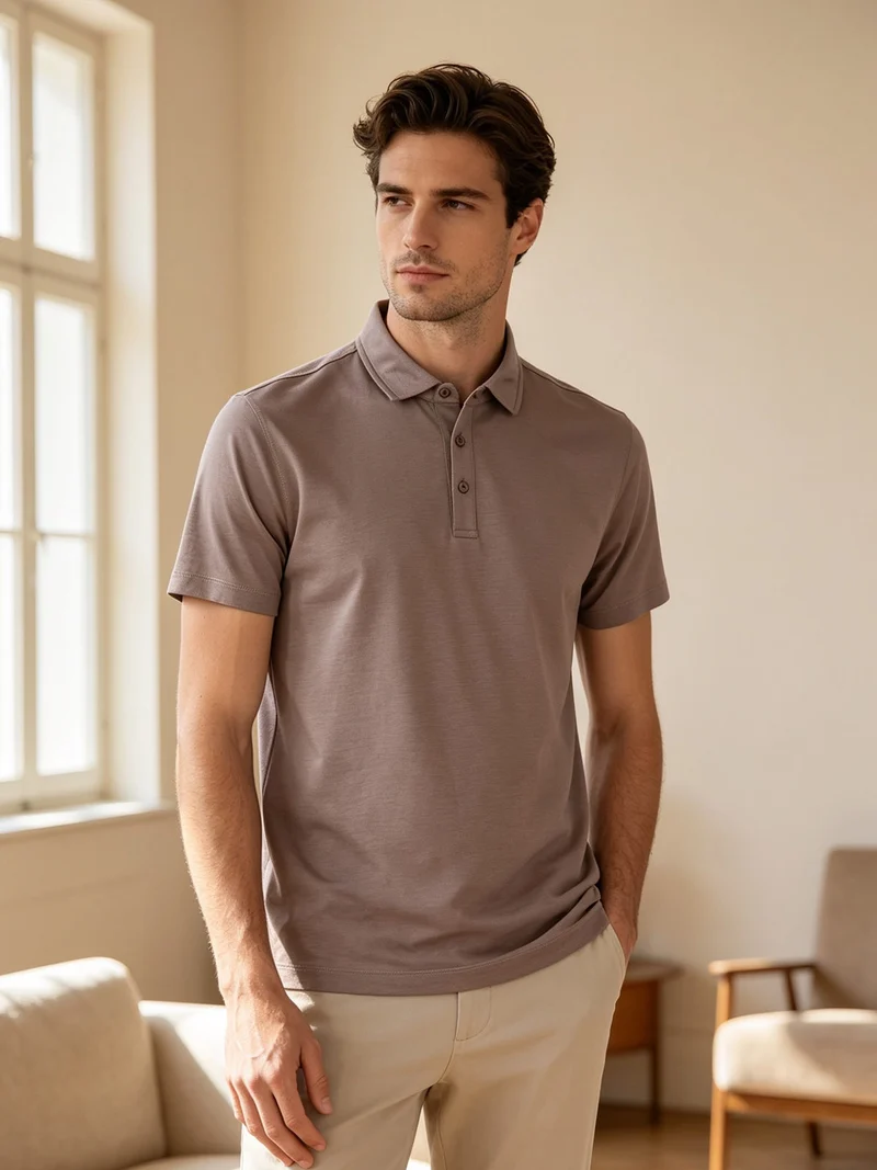 Polo da uomo a maniche corte - taupe