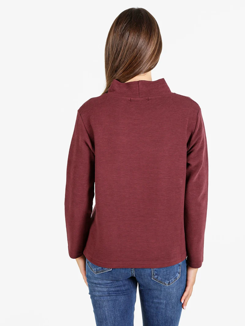 Maglia donna a maniche lunghe accollata - bordeaux