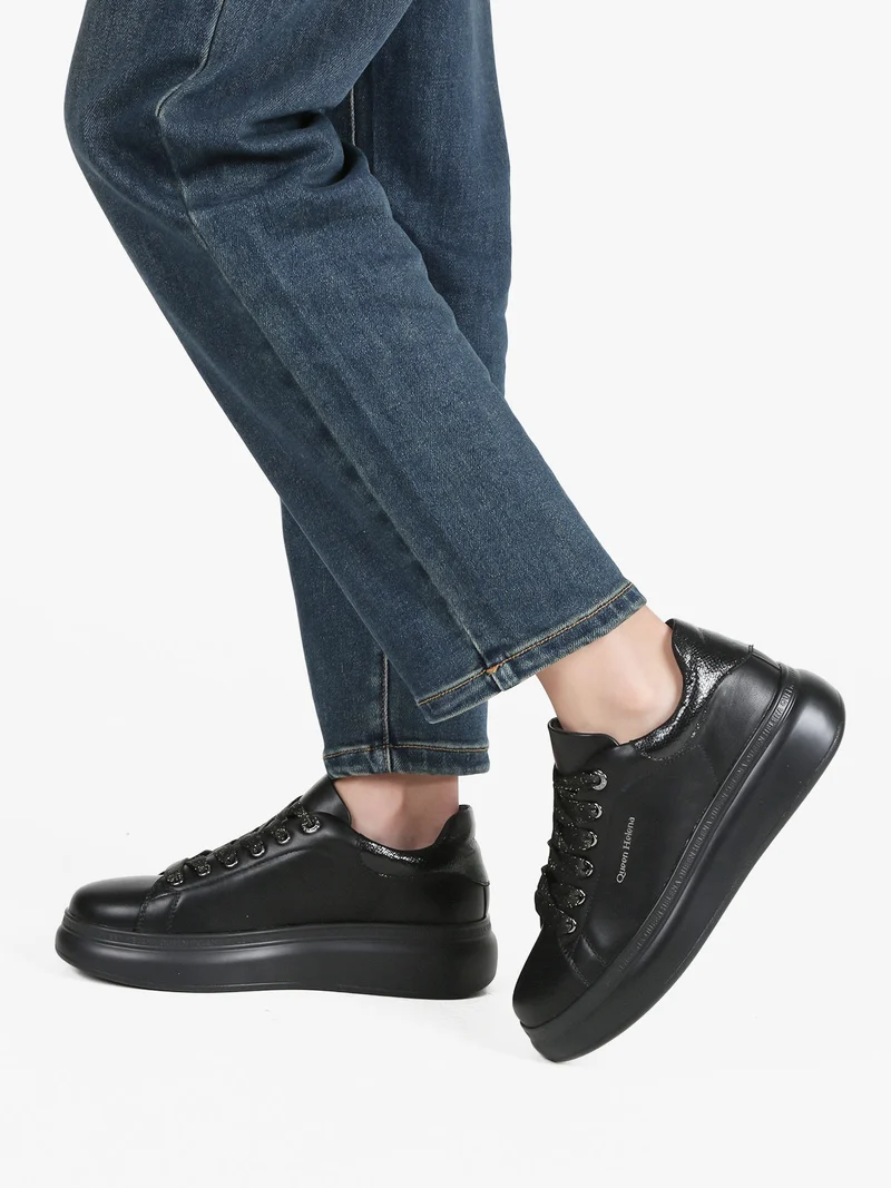 Sneakers donna stringate con platform - nero