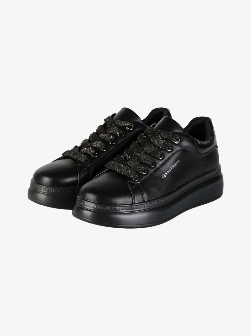 Sneakers donna stringate con platform - nero