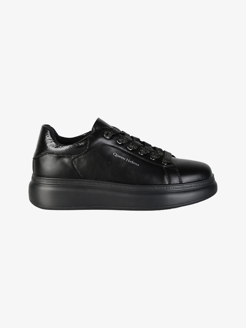 Sneakers donna stringate con platform - nero