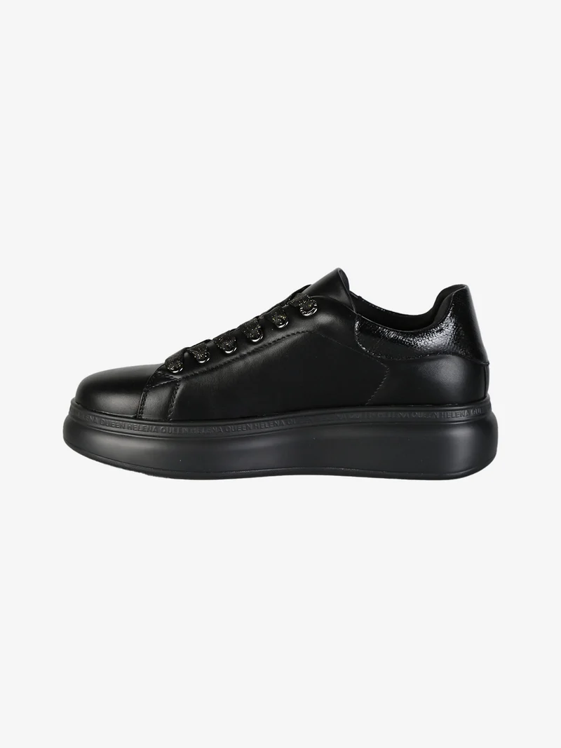 Sneakers donna stringate con platform - nero