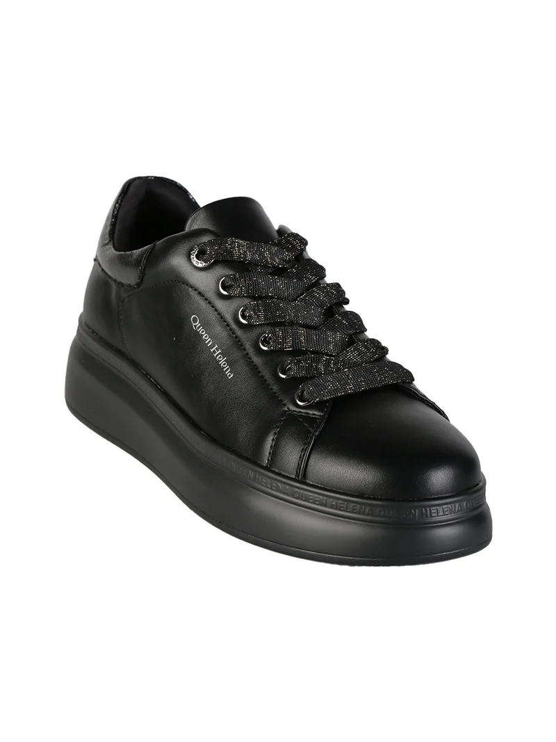 Sneakers donna stringate con platform - nero