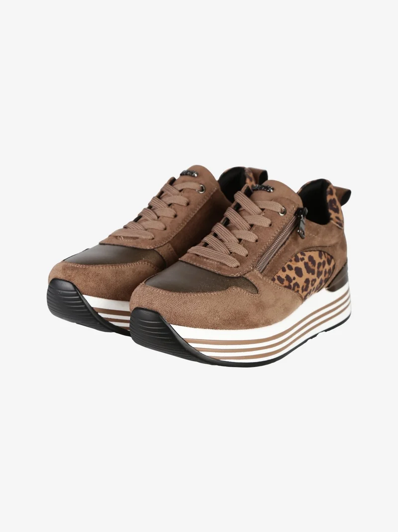 Sneakers donna con platform - marrone