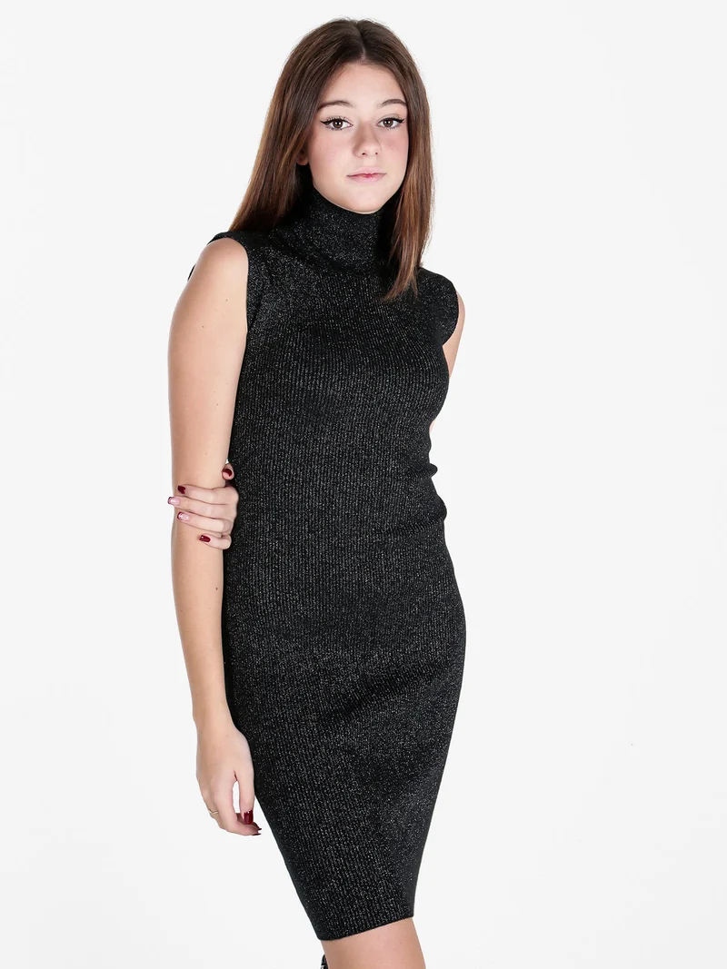 Vestito donna smanicato in maglia con dettagli lurex - nero