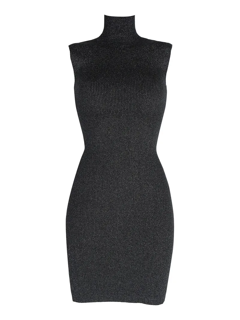 Vestito donna smanicato in maglia con dettagli lurex - nero