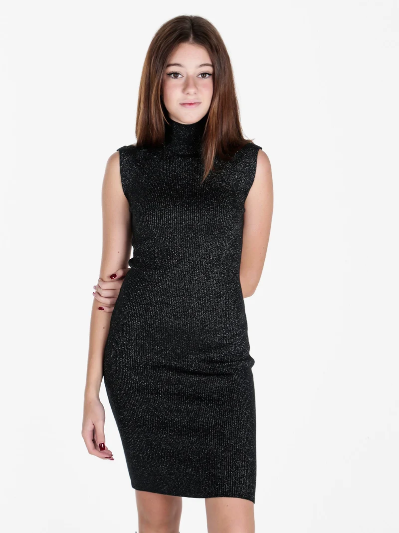 Vestito donna smanicato in maglia con dettagli lurex - nero
