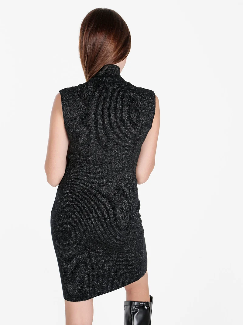 Vestito donna smanicato in maglia con dettagli lurex - nero