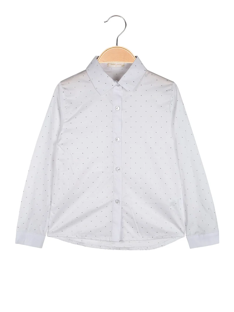 Camicia da bambina a maniche lunghe in cotone con micro borchie - bianco