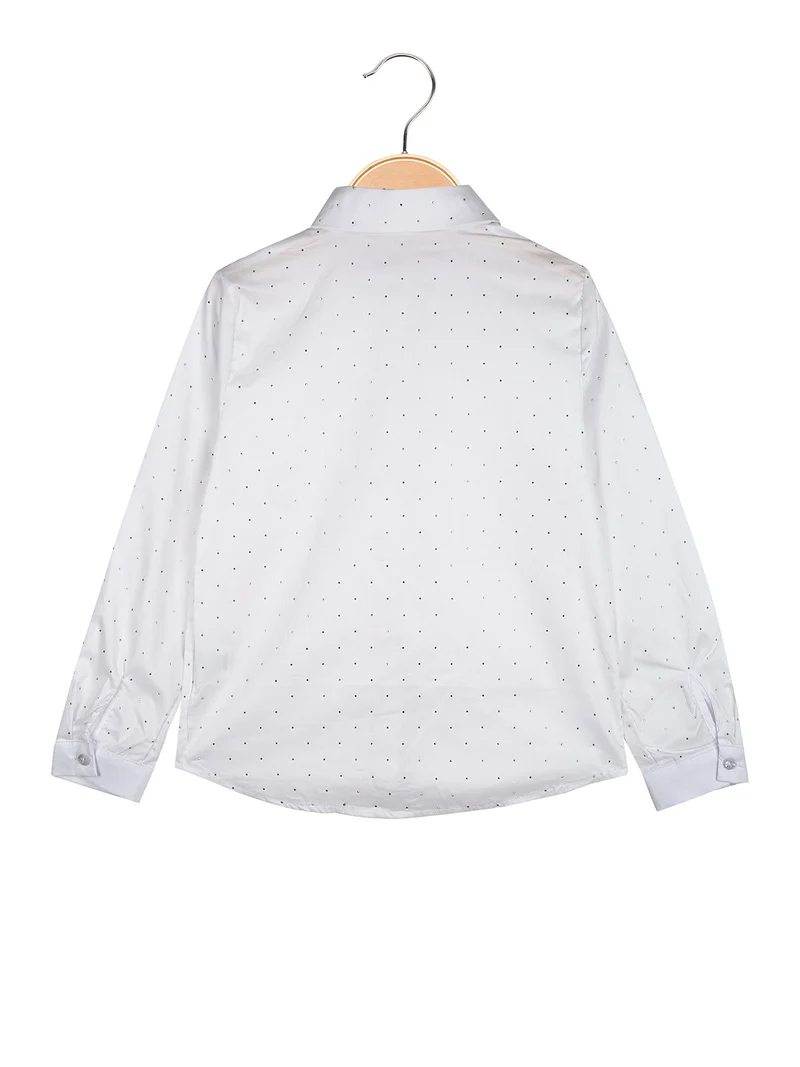 Camicia da bambina a maniche lunghe in cotone con micro borchie - bianco
