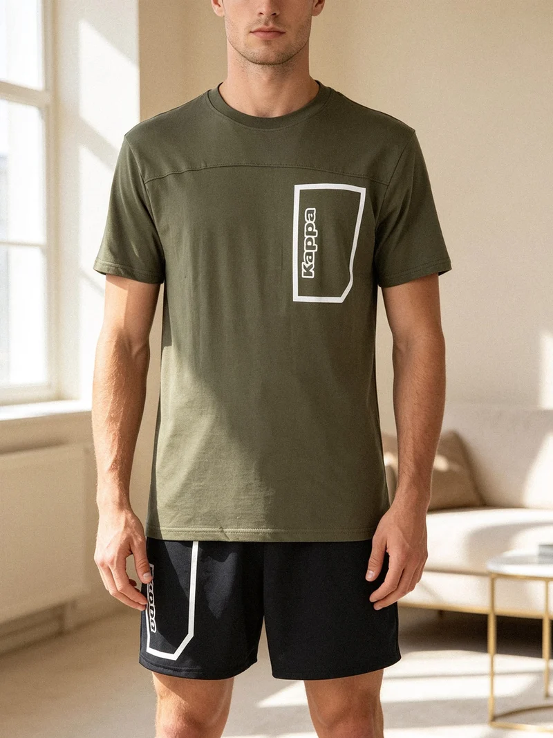 Completo corto da uomo in cotone con logo - militare