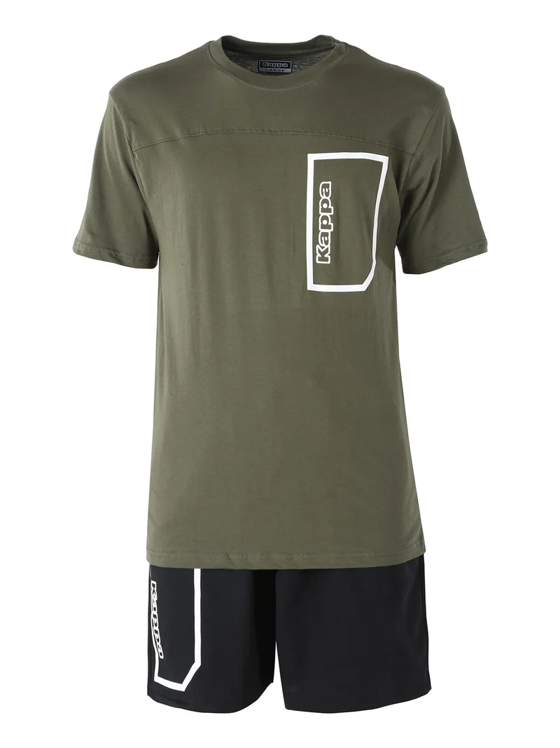 Completo corto da uomo in cotone con logo - militare