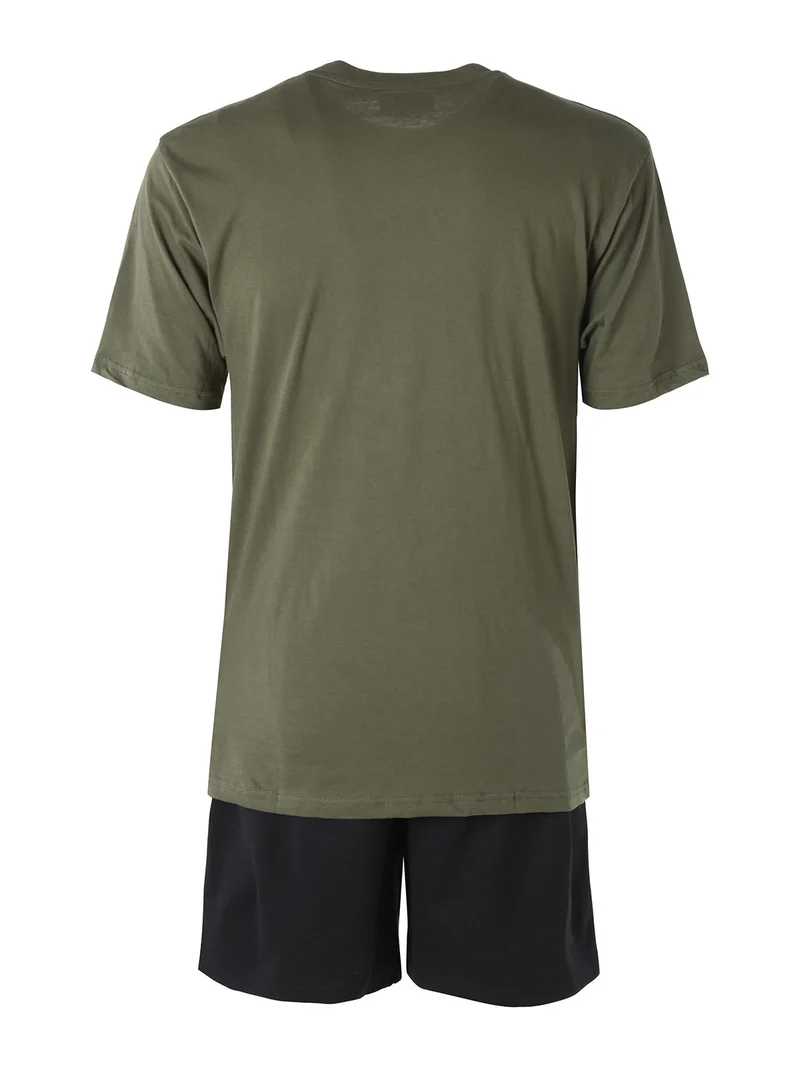 Completo corto da uomo in cotone con logo - militare