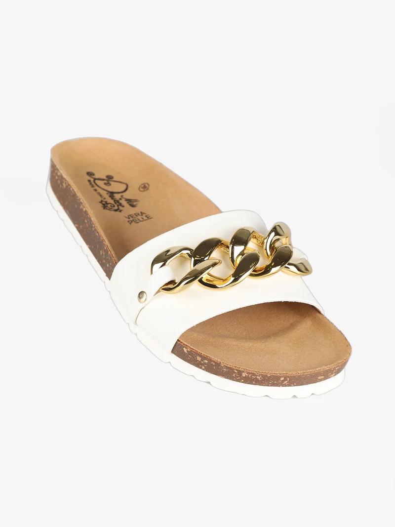 Ciabatte donna con catena decorativa - bianco