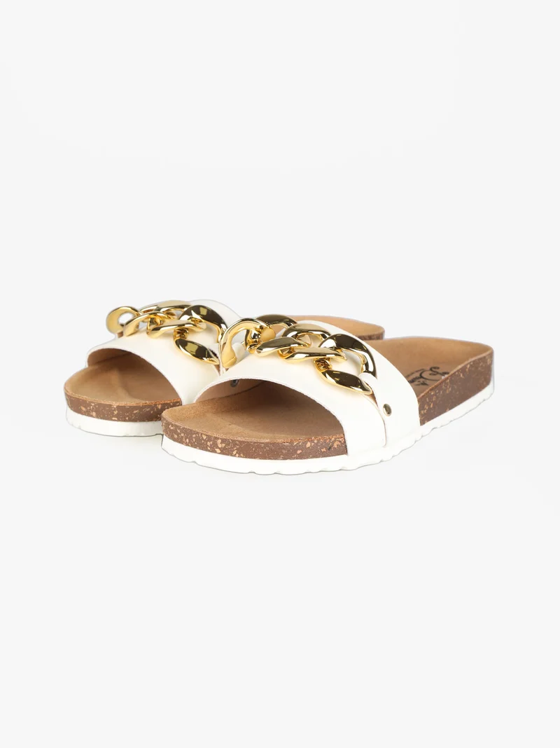 Ciabatte donna con catena decorativa - bianco