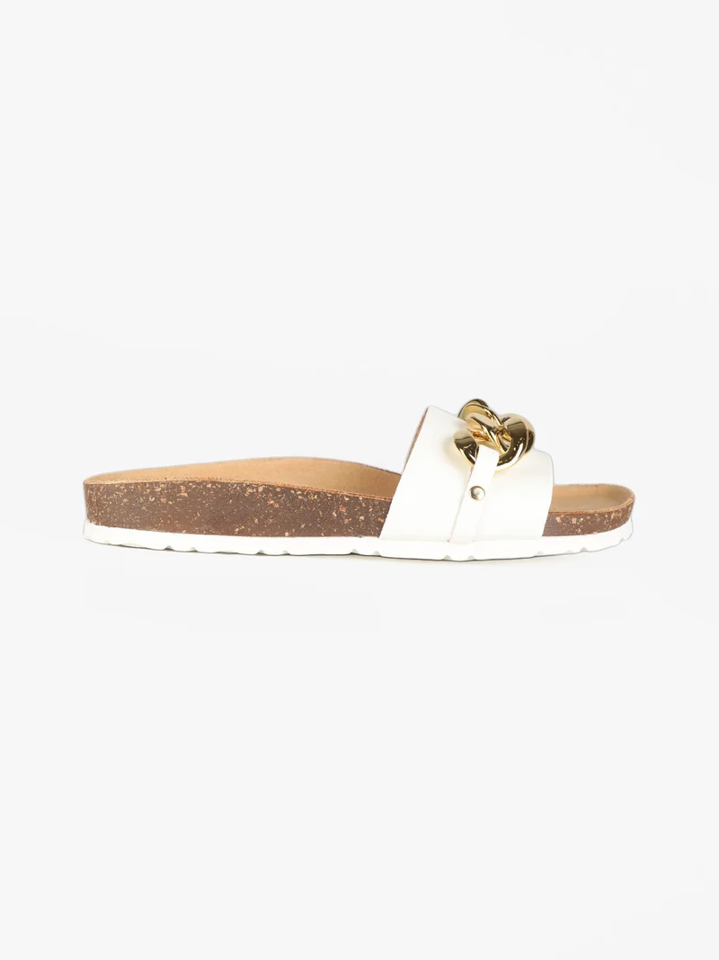 Ciabatte donna con catena decorativa - bianco