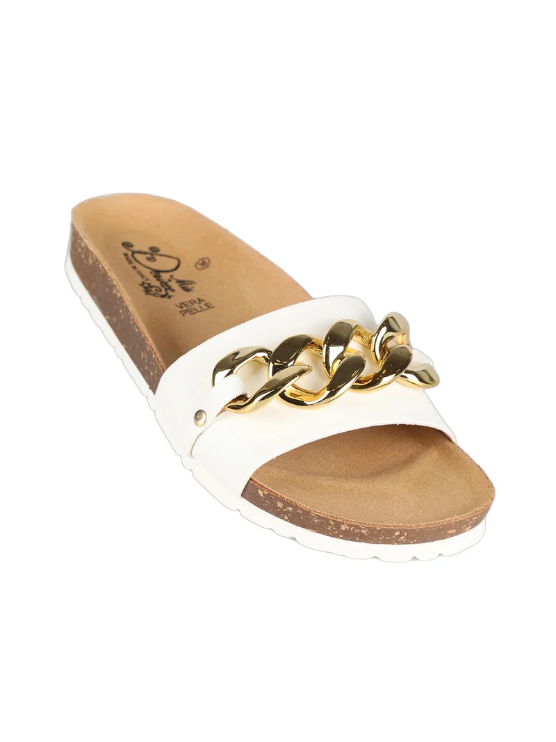 Ciabatte donna con catena decorativa - bianco