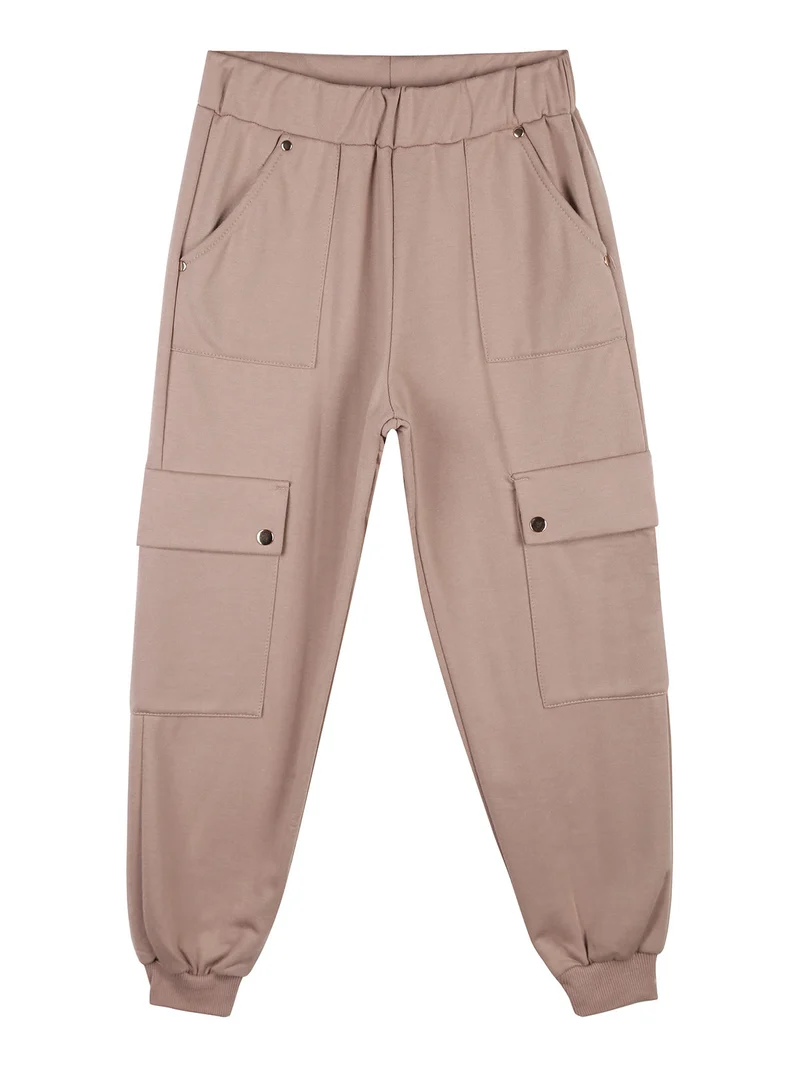 Pantaloni cargo da bambina in felpa con polsini - khaki