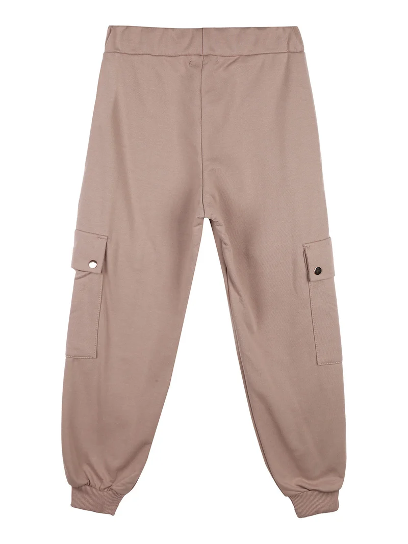 Pantaloni cargo da bambina in felpa con polsini - khaki