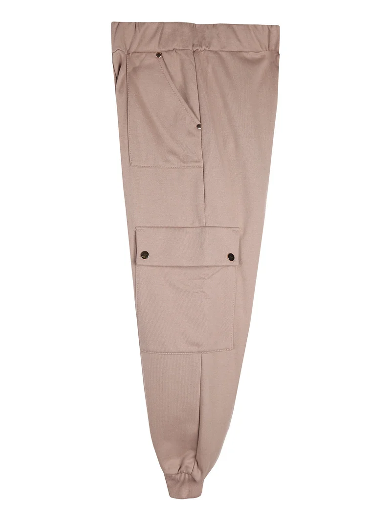 Pantaloni cargo da bambina in felpa con polsini - khaki