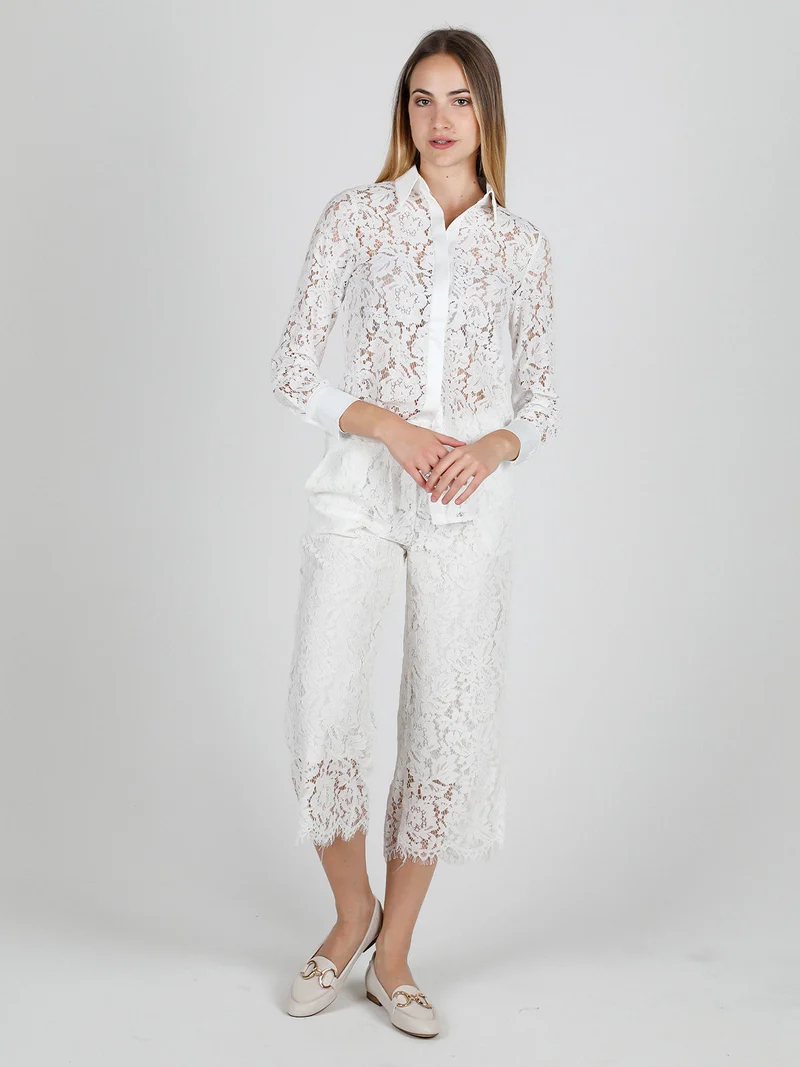 Pantaloni culotte donna in pizzo - bianco