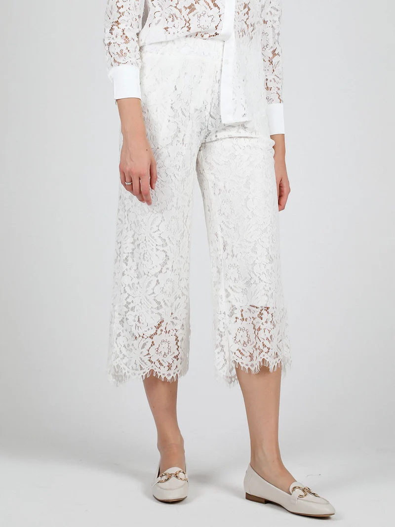 Pantaloni culotte donna in pizzo - bianco