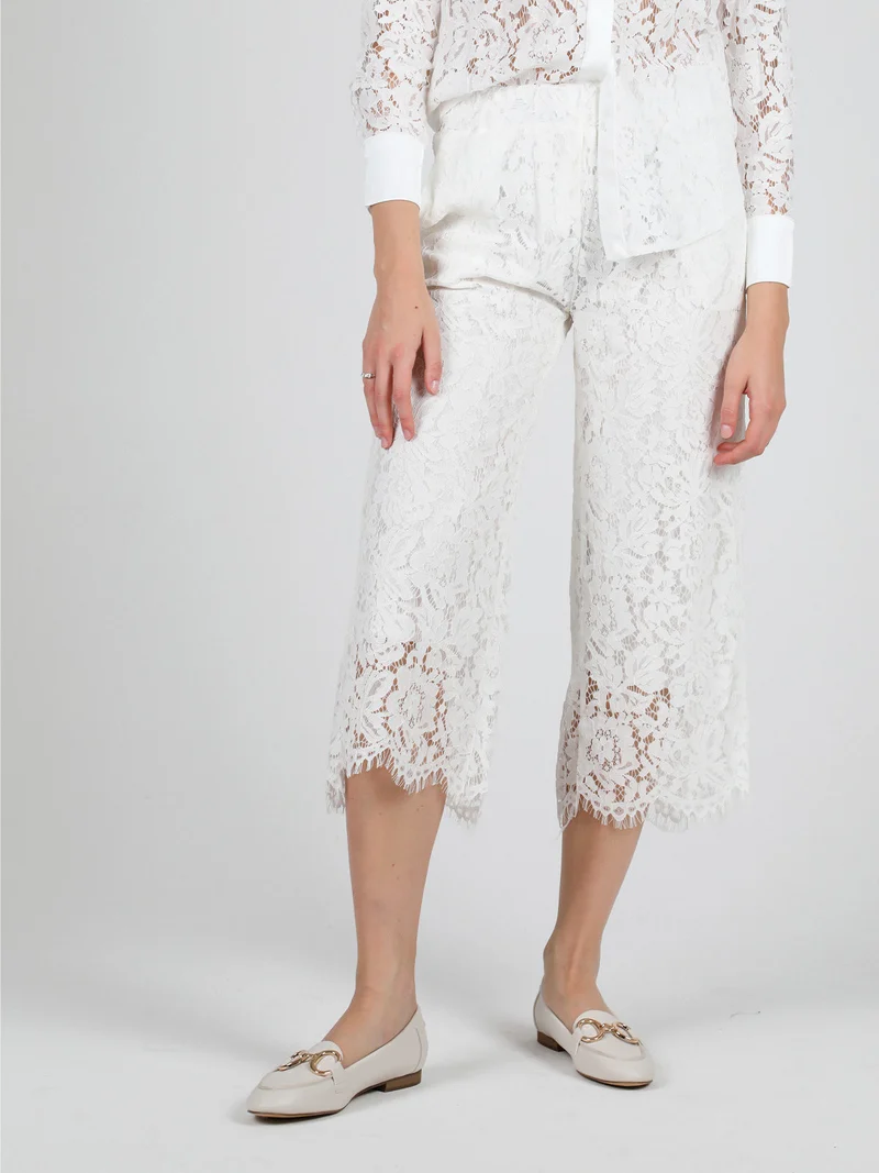 Pantaloni culotte donna in pizzo - bianco