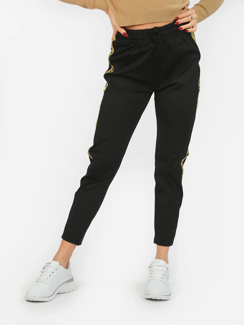 Pantaloni sportivi donna con scritta laterale - nero