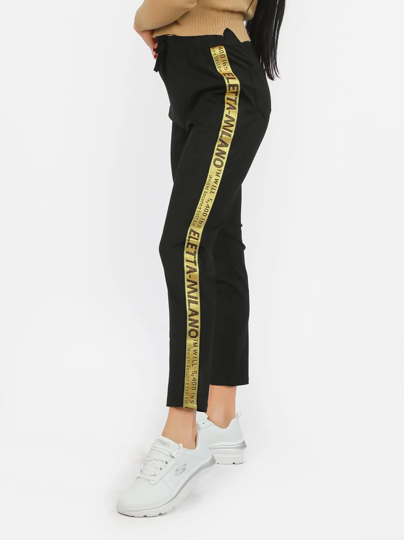 Pantaloni sportivi donna con scritta laterale - nero