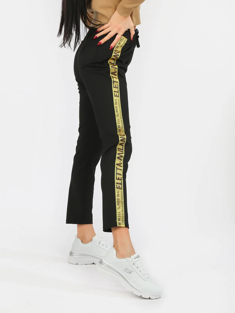 Pantaloni sportivi donna con scritta laterale - nero