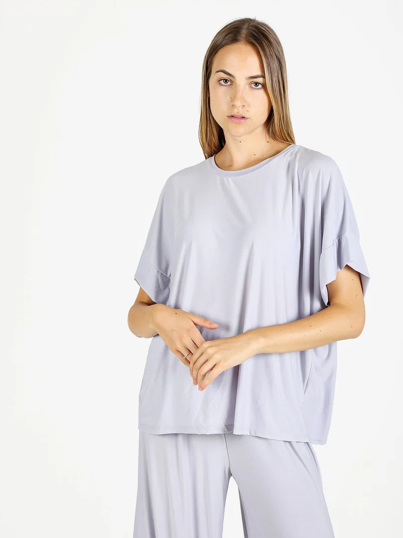 Blusa donna con maniche corte a pipistrello - perla