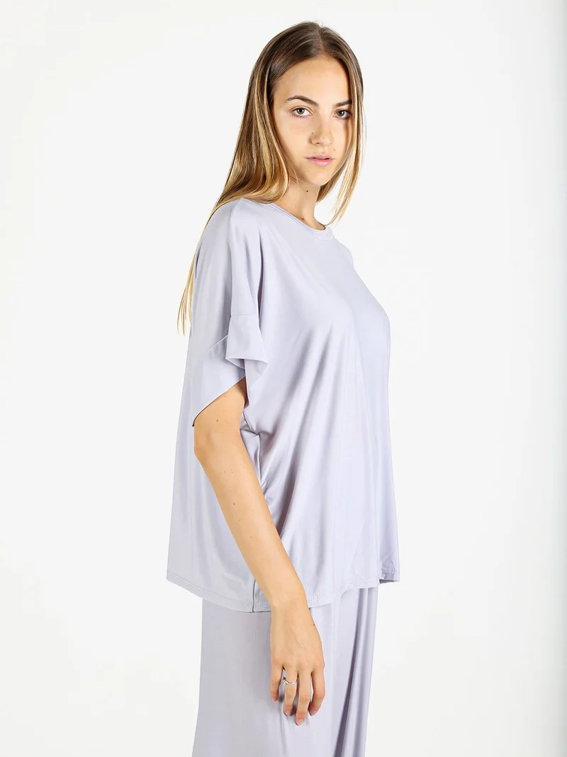 Blusa donna con maniche corte a pipistrello - perla