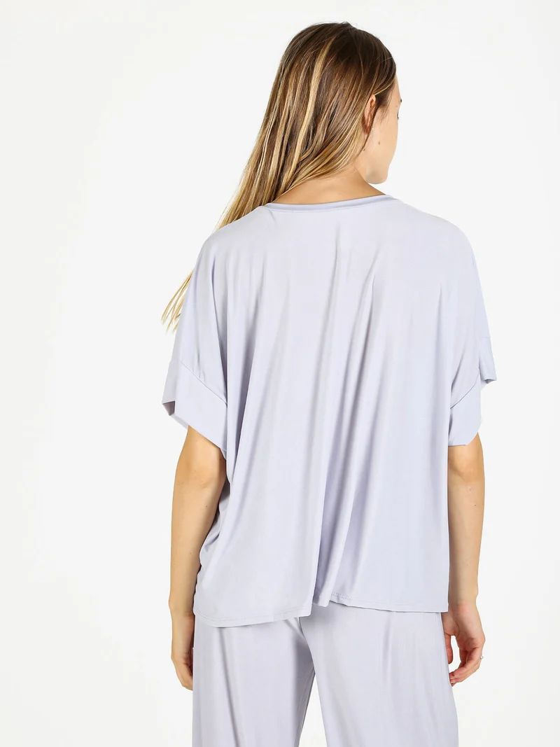 Blusa donna con maniche corte a pipistrello - perla