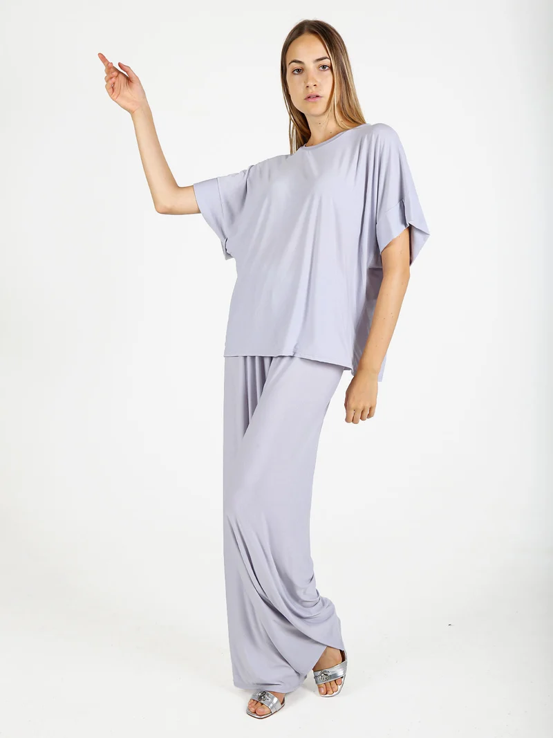 Blusa donna con maniche corte a pipistrello - perla