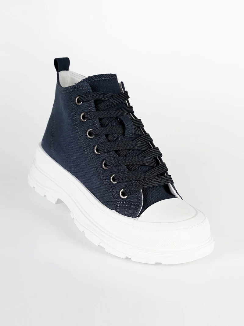 Sneakers alte in tela con platform - blu scuro