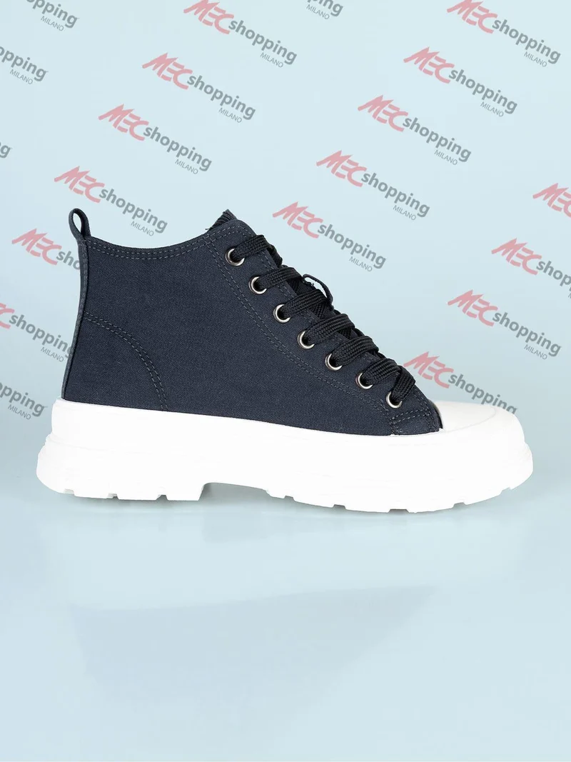 Sneakers alte in tela con platform - blu scuro