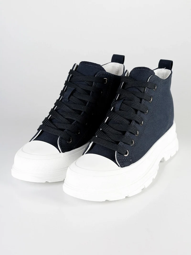 Sneakers alte in tela con platform - blu scuro