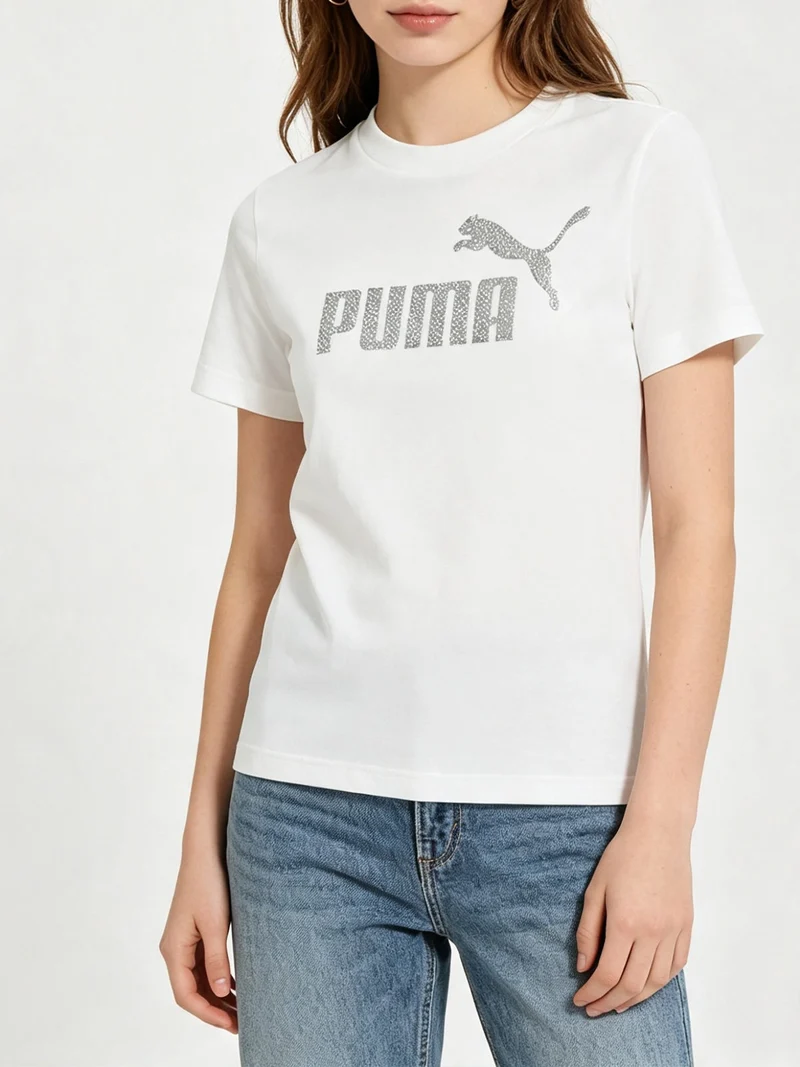 ESS + TEXTURED FOIL BIG LOGO T-shirt da ragazza - bianco