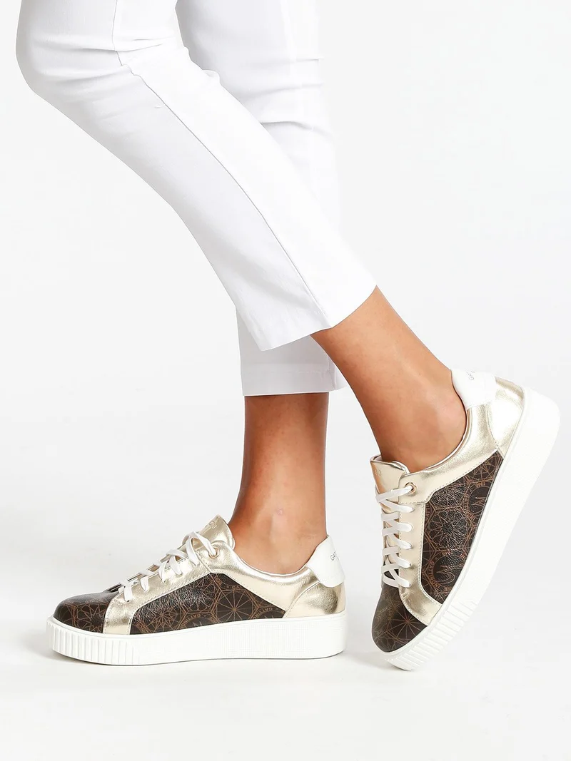 Sneakers stringate stampate - marrone