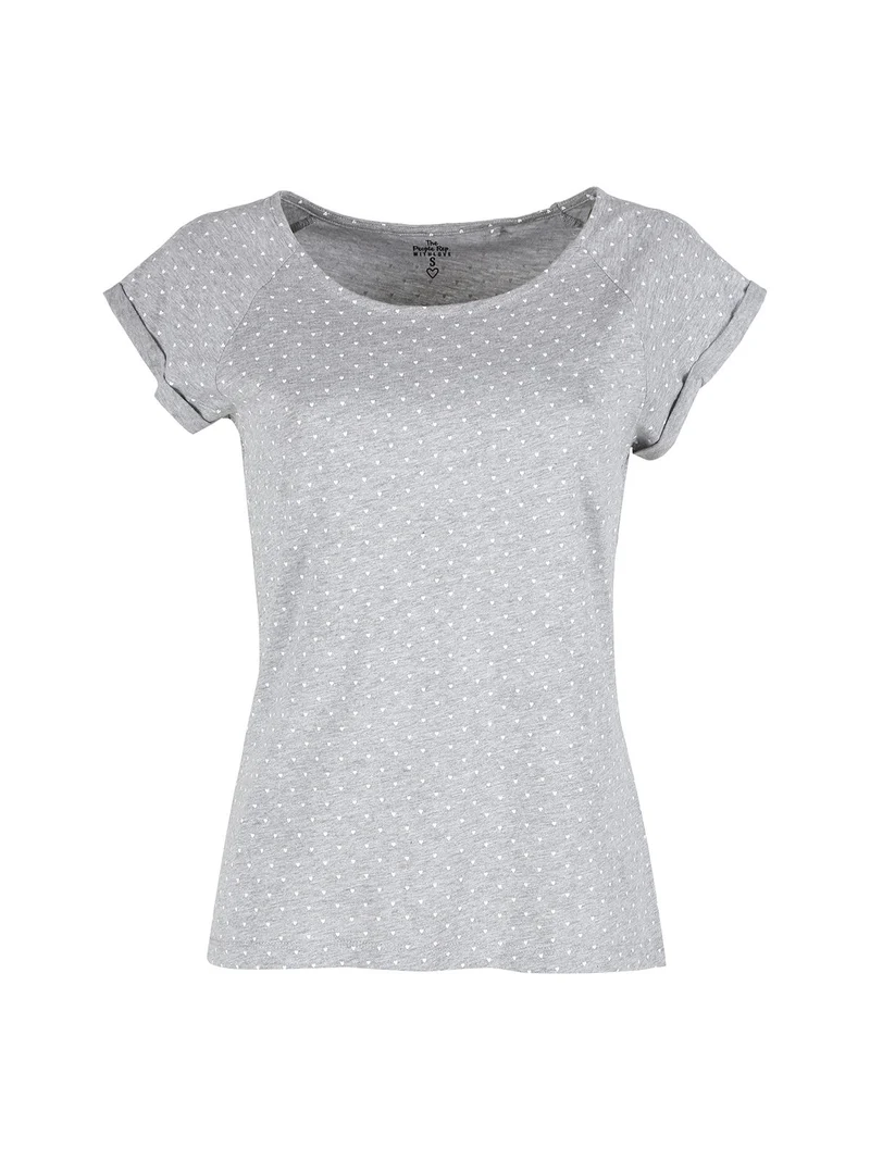 T-shirt donna in cotone con stampa cuori - grigio