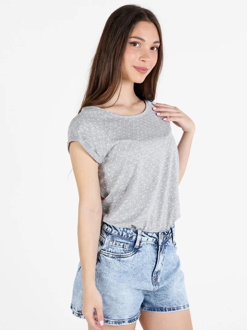 T-shirt donna in cotone con stampa cuori - grigio