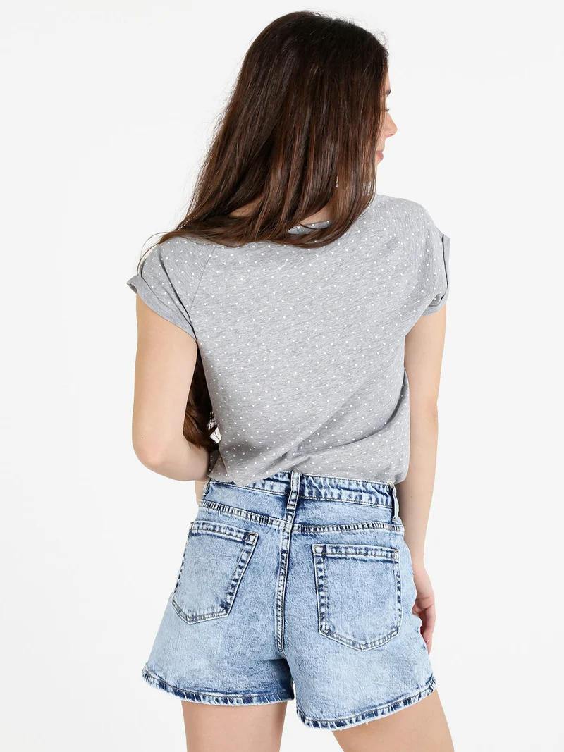 T-shirt donna in cotone con stampa cuori - grigio