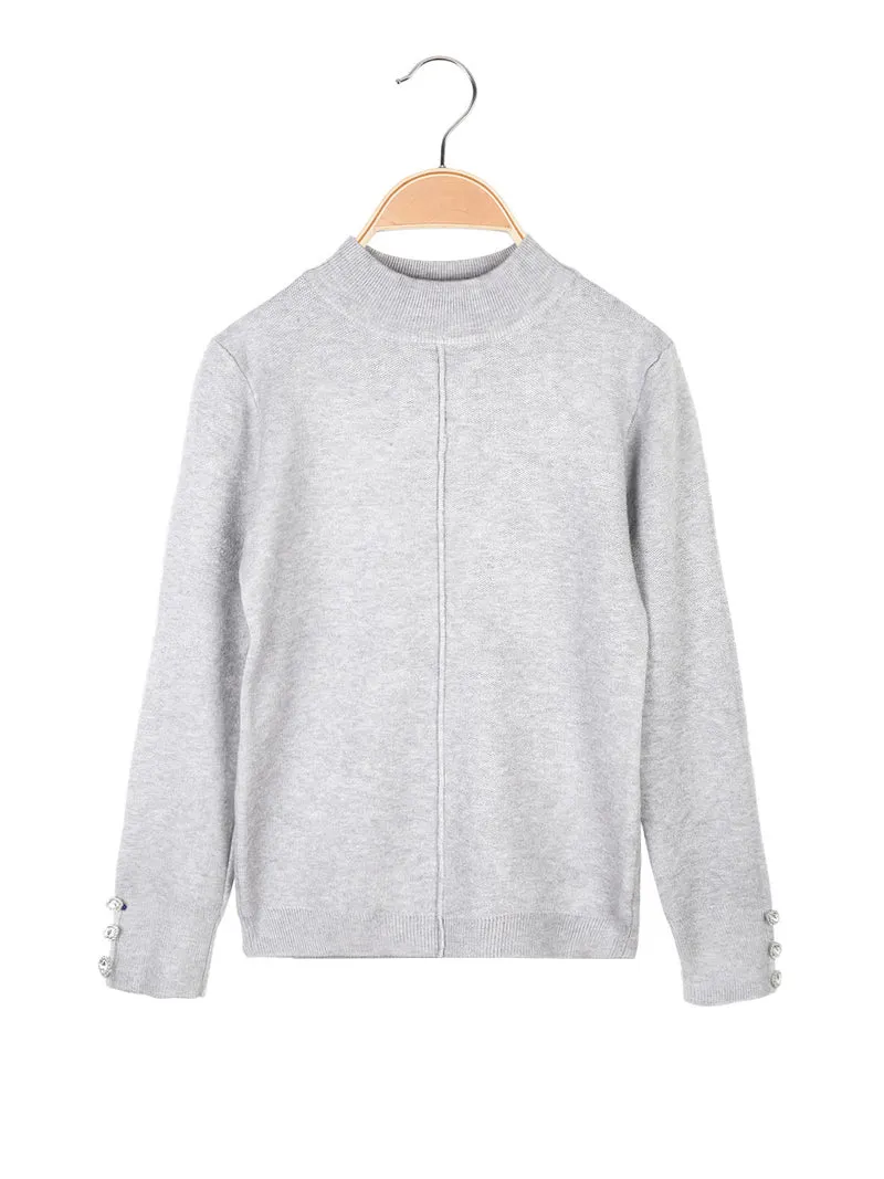 Pullover da bambina in maglia con collo a lupetto - grigio