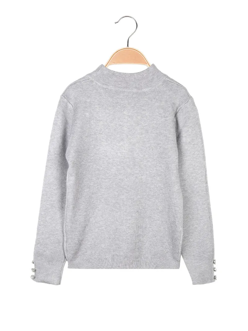 Pullover da bambina in maglia con collo a lupetto - grigio