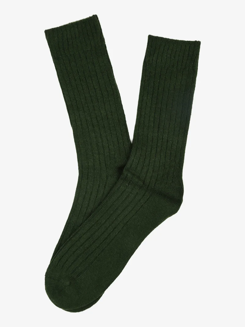 Calze corte da uomo in misto lana e cashmere a coste - verde