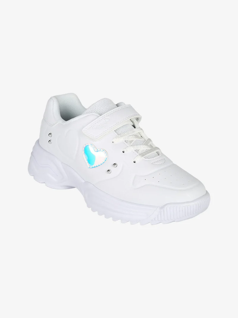 Sneakers da ragazza con cinturino a strappo e suola alta - bianco