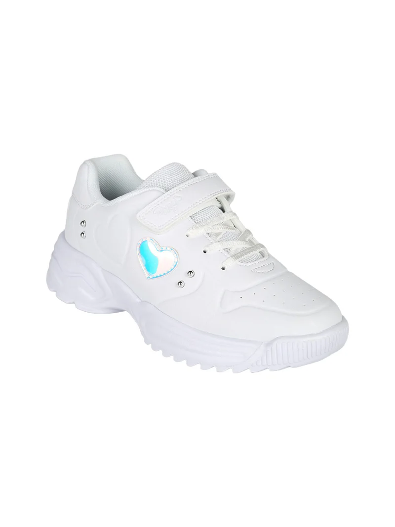 Sneakers da ragazza con cinturino a strappo e suola alta - bianco